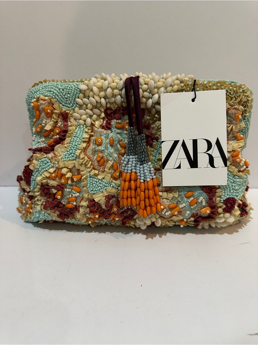 Zara NWT Beaded Embellished Clutch Sold Out Statement Bag